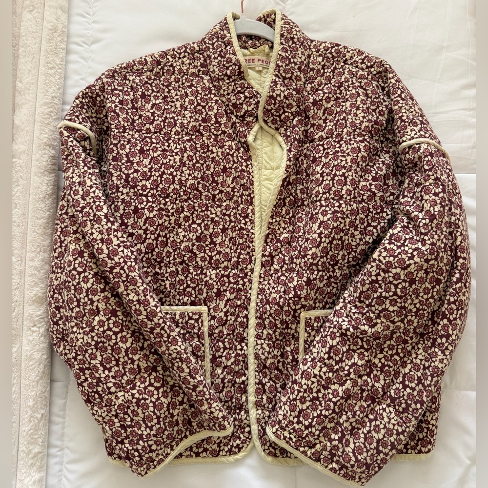 Free People Burgundy Floral Jacket with Cream Lining